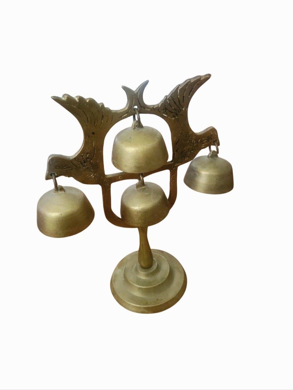 Vintage Brass Bird 4 Bell Stand Decor